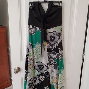 Bisou Bisou Green n Black Halter Top Maxi Dress Size 6
